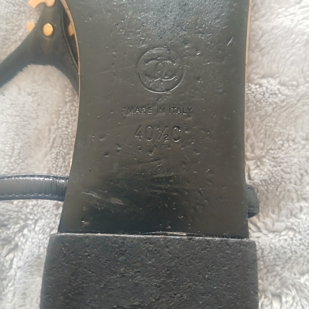 Chanel Black Gold CC Thong Flat Sandals - Picture 10 of 14